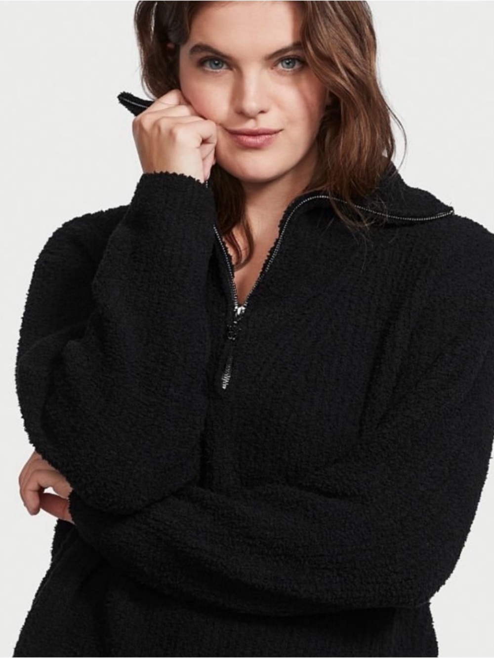 Victoria's Secret Kaia Mock Neck Knit Half Zip Sweater Black Women’s size Medium